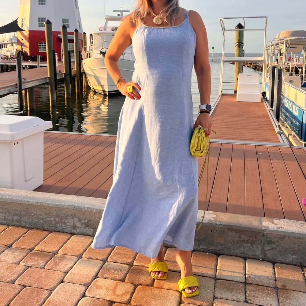 Calypso Linen Blend Striped Maxi Dress